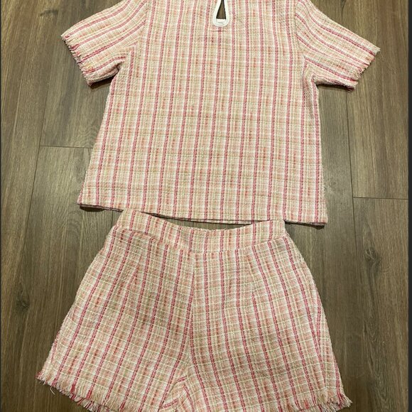 Pink and White Tweed Shorts and Top set, Size s/m - Picture 6 of 7